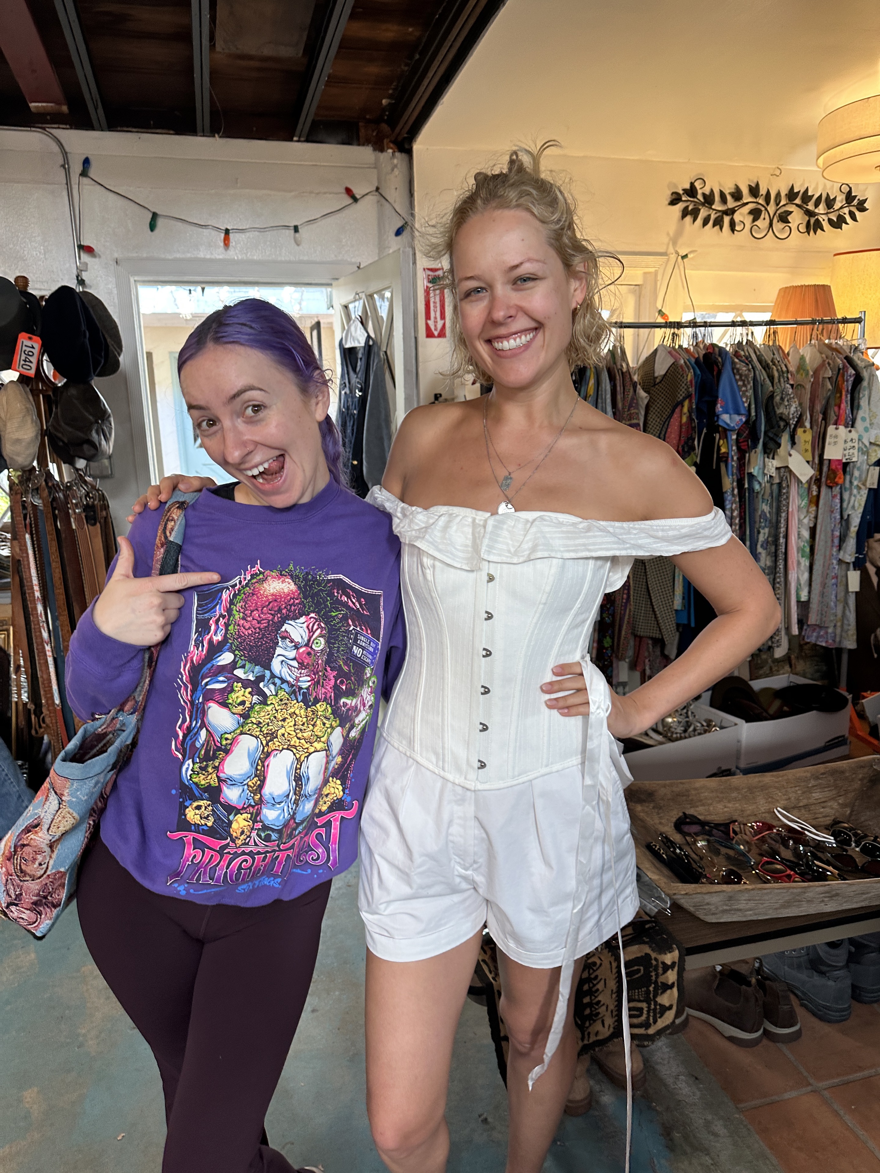 Friends trying on clothes